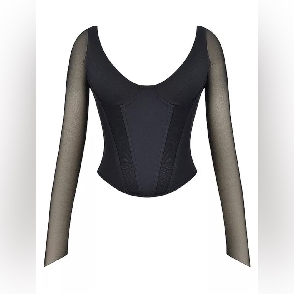Black Mesh Corset Long Sleeve Top - Picture 5 of 6
